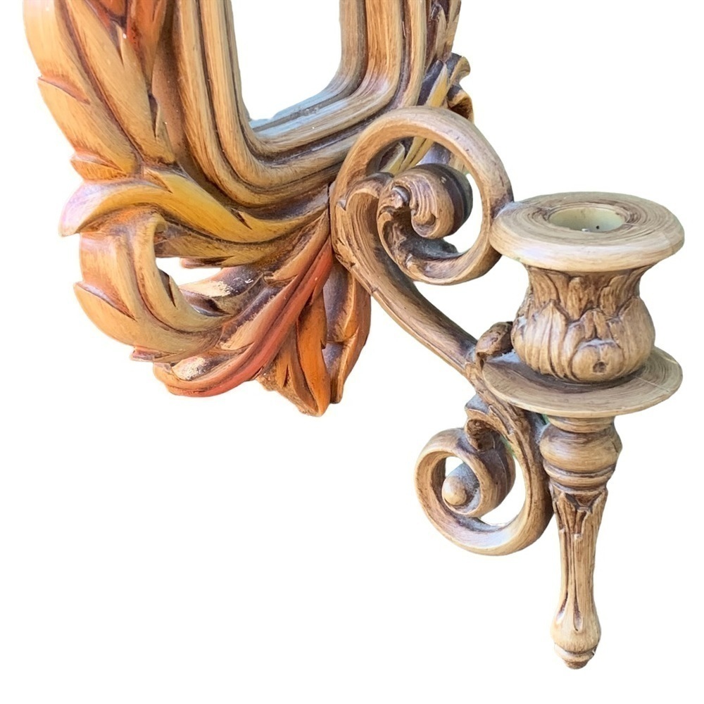 Homco Brown Framed Ornate Wall Decor Mirrored Candle Holder Burwood #2416 - Picture 6 of 6